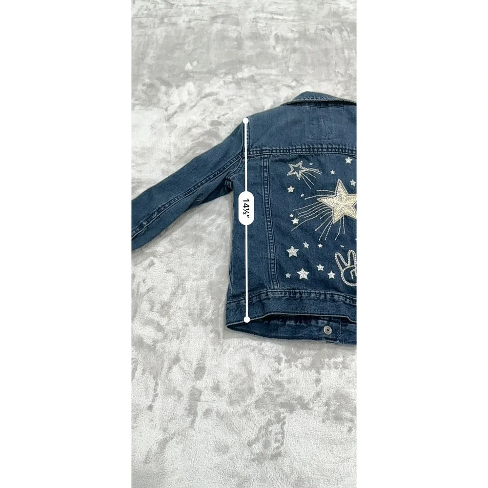 Gap Denim Jacket Girls Size XS Blue Jean Buttons Artsy Cat Meow‎ Long Sleeve EUC